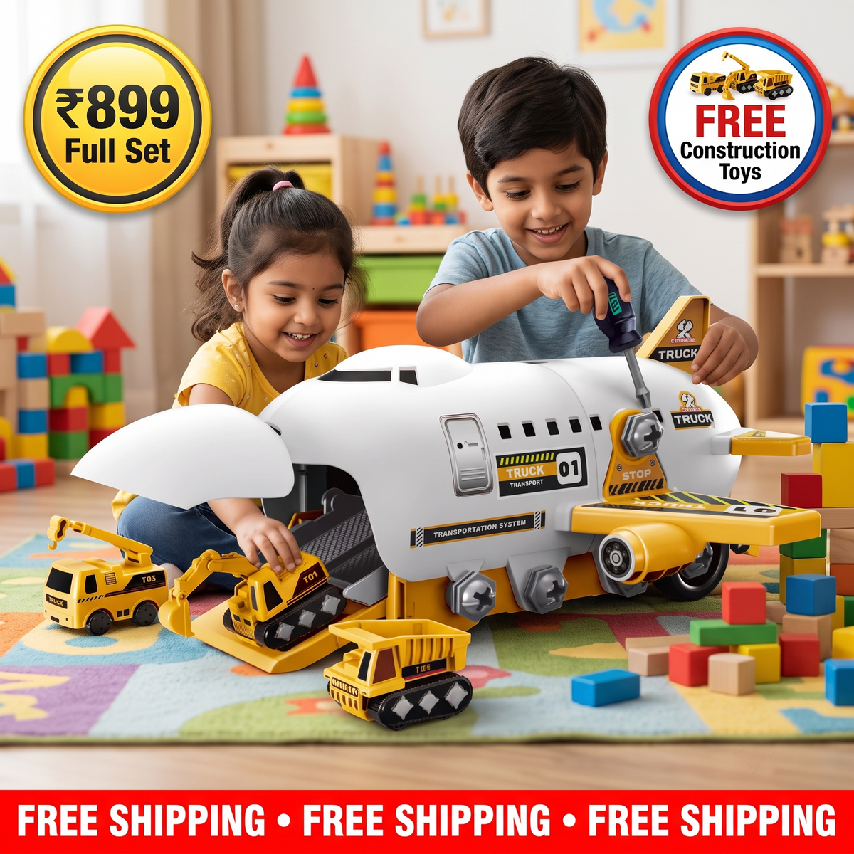 DIY Airplane Transport Truck Playset | WIth FREE Construction Toys