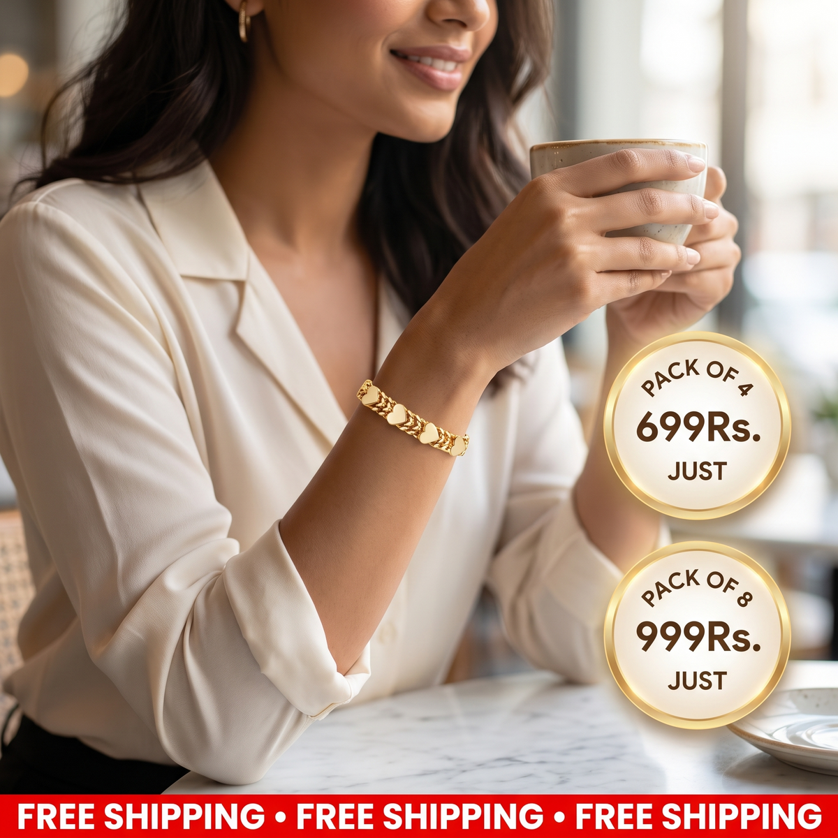 Women's Elegant Heart Link Bracelet | Pack of 4 | Lasts Forever
